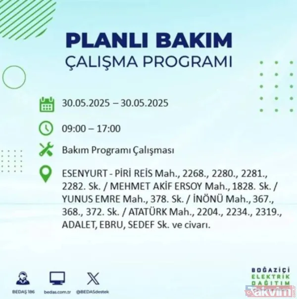 Bedaş | 30 Mayıs İstanbul Elektrik Kesintisi
