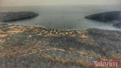 SON DAKİKA: Bodrum ve Milas’ta yanan alanlar drone ile havadan görüntülendi