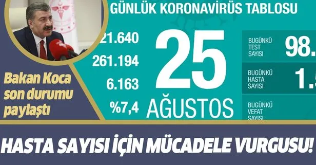 Son dakika: Sağlık Bakanı Fahrettin Koca 25 Ağustos koronavirüs vaka tablosunu paylaştı