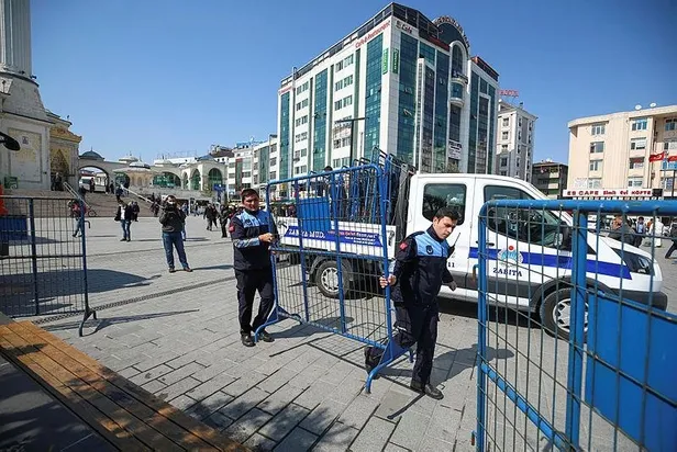 Zabıtalardan coronavirüs müdahalesi: Bankların çevresi demir bariyerler ile çevrildi-1