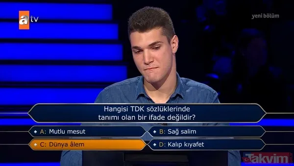 Kim Milyoner Olmak İster'e damga vuran Türkçe sorusu: Hangisi TDK sözlüklerinde tanımı olan bir ifade değildir? - 44