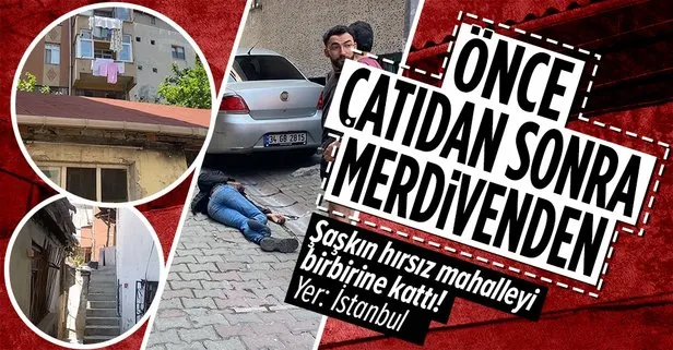 Akılalmaz olay! Çatıya çıkan hırsız çocuğun üzerine düştü