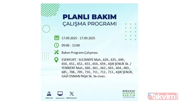 17 Eylül 2025 elektrik kesintisi bildirimi: İstanbul'da elektrik kesintisi olacak ilçeler hangileri? BEDAŞ mahalle mahalle listeledi - 3
