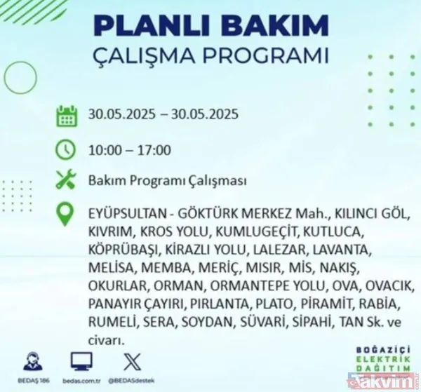 Bedaş | 30 Mayıs İstanbul Elektrik Kesintisi