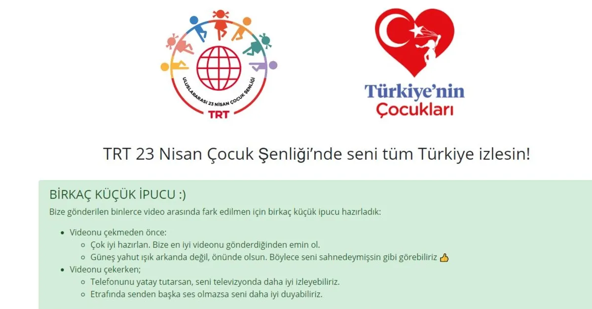 Trt 23 Nisan Video Gonderme Ekrani 2020 Trt 23 Nisan Senliklerine