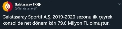 Galatasaray 2019-2020 sezonu ilk çeyrek net dönem karını açıkladı!