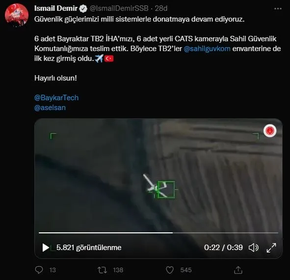 Sahil Güvenlik Komutanlığına ilk "Bayraktar TB2" teslimatı yapıldı-1