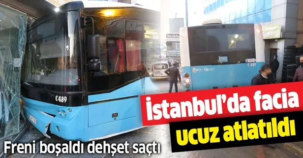 İstanbul’da facia ucuz atlatıldı! Freni boşalan özel halk otobüsü dehşet saçtı