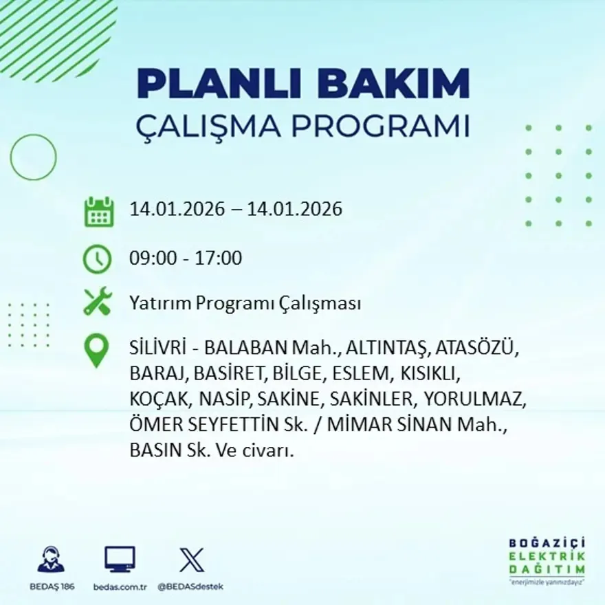 12 ilçe 8 saat elektriksiz! BEDAŞ duyurdu: İşte 14 Ocak kesinti listesi - 17