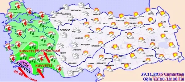 Meteoroloji’den 8 kente kodlu uyarı: Şiddetli rüzgar ve sağanak kapıda! 29 Kasım il il hava durumu - 12