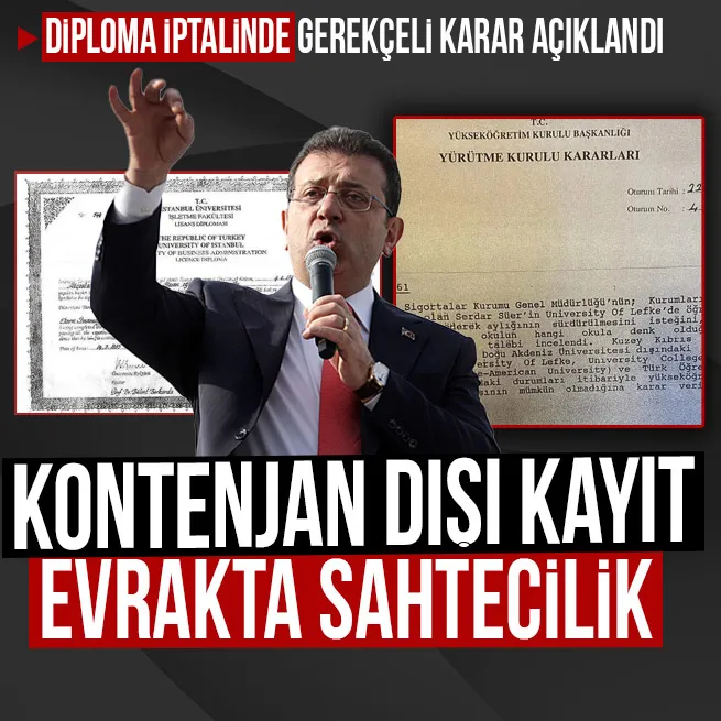 CHPli İBB Başkanı İmamoğlunun iptal edilen diplomasında gerekçeli karar açıklandı! Kontenjan dışı kayıt evrakta sahtecilik