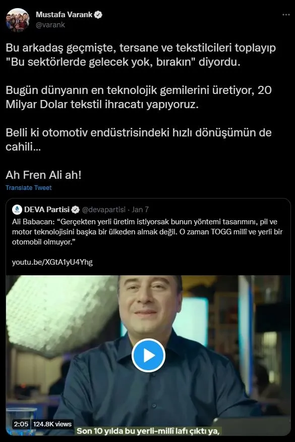 AK Parti'ye ihanet edip terör sevicilerin yanında olmayı seçen Ali Babacan kirli dilini TOGG'a uzattı! Tokat gibi yanıt gecikmedi-5
