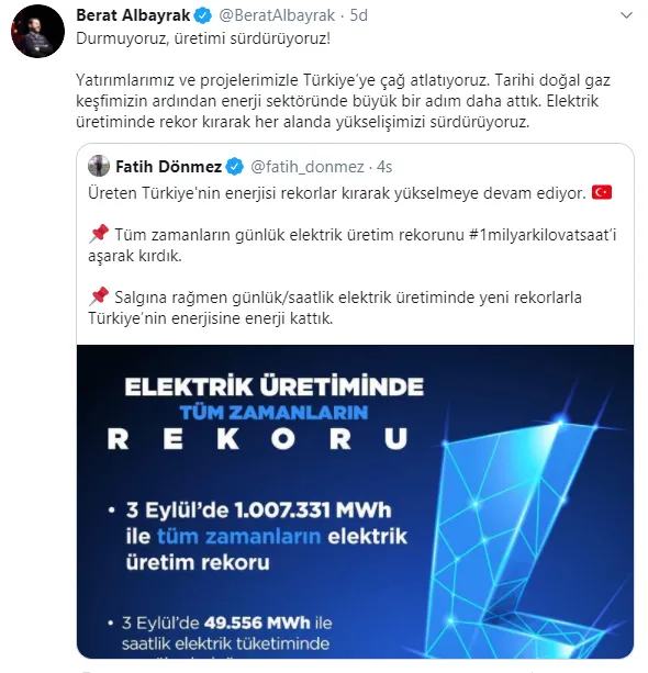 Hazine ve Maliye Bakanı Berat Albayrak'tan elektrik üretimi açıklaması-1