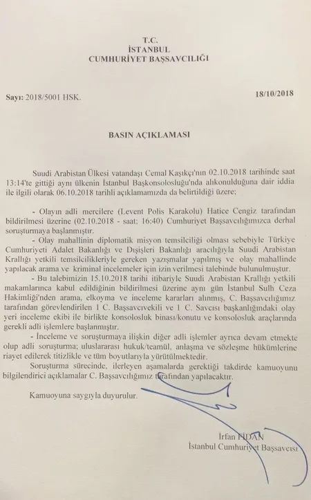 Son dakika: Başsavcılık'tan Cemal Kaşıkçı açıklaması-1