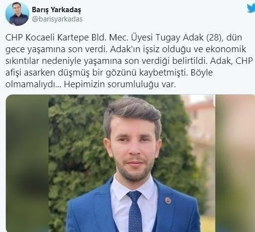 CHP’den büyük vefasızlık! Tugay Adak’ı öldükten sonra hatırladılar