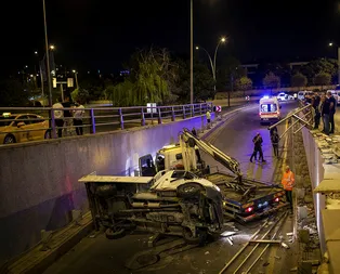 Ankarada feci kaza! Kamyonet köprüden düştü