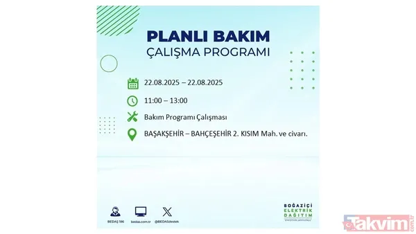 İstanbul'da 19 ilçede elektrik kesintisi! BEDAŞ İLÇE İLÇE listeledi: 22 Ağustos Cuma günü 8 saat yok - 27