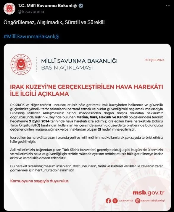 Irak'ın kuzeyindeki 4 bölgeye ölüm yağdı: 21 terör hedefi imha edildi-1