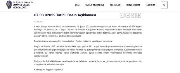 EGM'den '8 Mart' açıklaması: 12 kişi hakkında yasal işlem başlatıldı!-1
