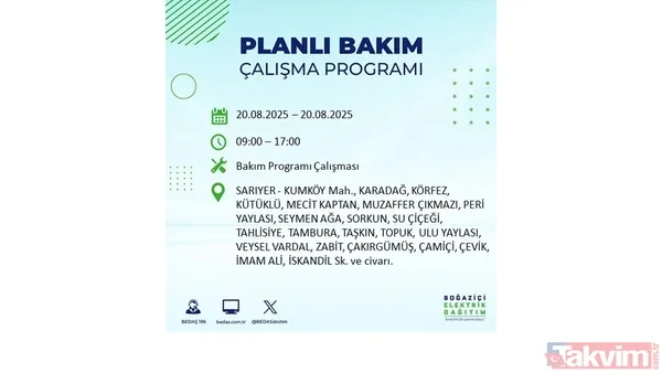 ⚫20 Ağustos 2025 İstanbul'da Elektrik Kesintisi Yaşanacak İlçe Ve Mahalleler