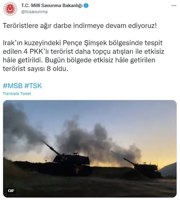Pençe Şimşek bölgesinde 4 PKK’lı terörist daha topçu atışları ile etkisiz hâle getirildi-1
