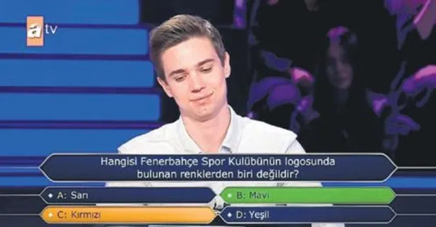 Kim Milyoner Olmak İster yarışmasındaki genç yarışmacı Fenerbahçe’nin rengini bilemedi!