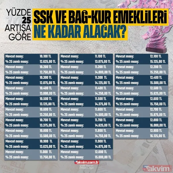 Yeni maaşlar kuruşu kuruşuna hesaplandı! Emekliye yüzde 25 zam geldi! BAĞ-KUR, memur emeklisinin maaşına en az... - 8