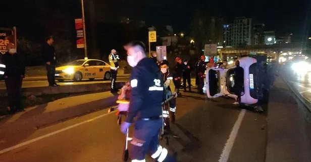 Otomobil refüje çarpıp takla attı
