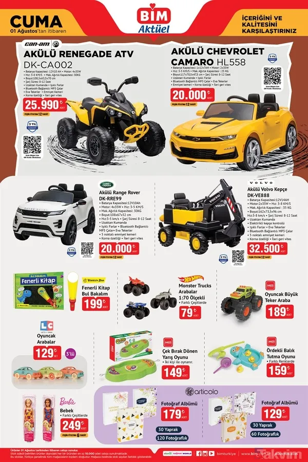 🚗 Akülü Araçlar (Çocuklar İçin) 🛻 Akülü Renegade Atv – 25.990 Tl 🚘 Akülü Chevrolet Camaro – 20.000 Tl 🚙 Akülü Range Rover – 20.000 Tl 🚜 Akülü Volvo Kepçe –...