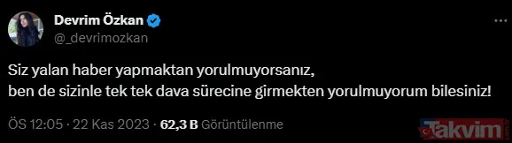 "Siz yalan haber yapmaktan yorulmuyorsanız, ben de sizinle tek tek dava sürecine girmekten yorulmuyorum bilesiniz!"