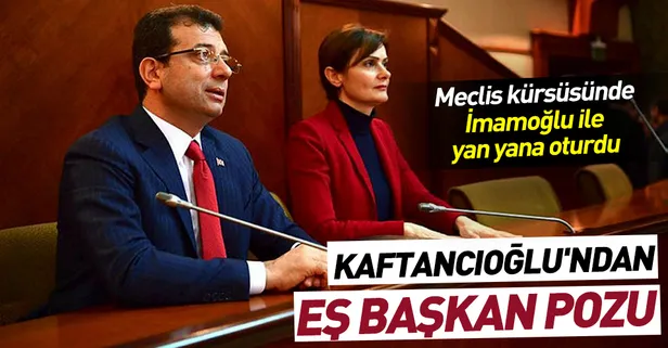 Meclis kürsüsünde İmamoğlu ile yan yana oturan Kaftancıoğlu'ndan eş başkan pozu