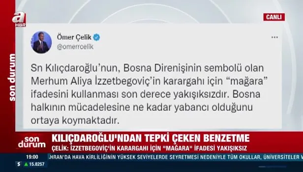 AK Parti Sözcüsü Ömer Çelik’ten Kılıçdaroğlu’nun benzetmesine tepki: İzzetbegoviç’in karargahı için ‘’mağara’’ ifadesi yakışıksız