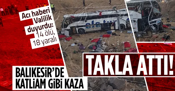 Balıkesir’de katliam gibi kaza! Yolcu otobüsü yoldan çıktı