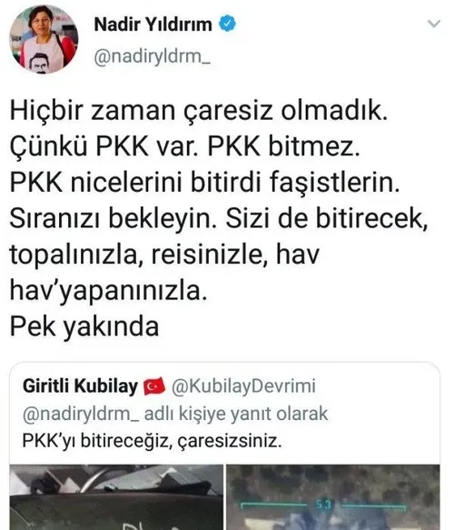 Açık açık tehdit etti! HDP’li Nadir Yıldırım’dan skandal PKK paylaşımı