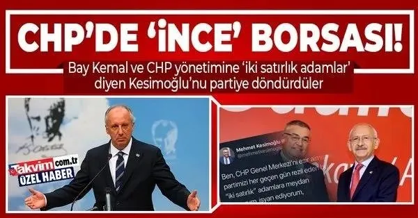 CHP’de İnce borsası! Kılıçdaroğlu ve CHP yönetimine ‘iki satırlık adam’ diyen Mehmet Siyam Kesimoğlu’nu partiye döndürdüler