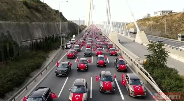 Yavuz Sultan Selim Köprüsü'nde 'Cumhuriyet' coşkusu! Binlerce Togg T10X 100. yıla özel konvoy yaptı - 13