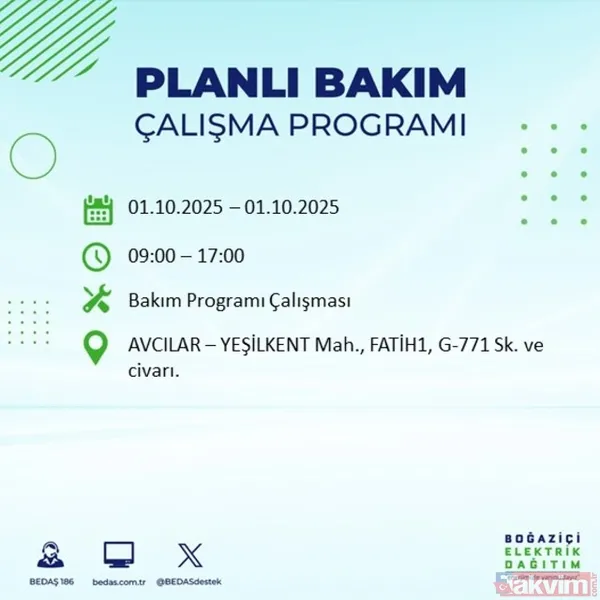 🔴1 Ekim 2025 İstanbul'da Elektrik Kesintisi Yaşanacak İlçeler