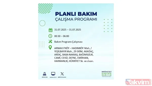 İstanbul'da bugün elektrik kesilecek mi? 31 Temmuz Perşembe elektrik kesintisi yaşanacak ilçeler hangileri? - 46