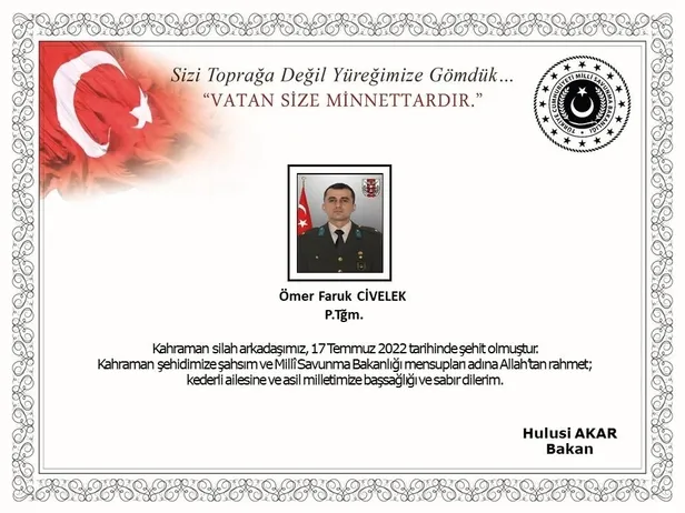 MSB acı haberi duyurdu: Pençe-Kilit Harekatı bölgesinde 1 teğmen şehit oldu-1