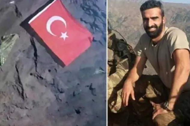 Gara şehidi Burak Coşkun'un PKK elebaşı Murat Karayılan'ın mağarasına Türk bayrağı diktiği ortaya çıktı