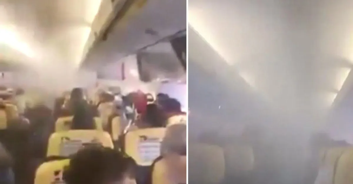 Uçakta panik anları! Bir anda dumanla doldu