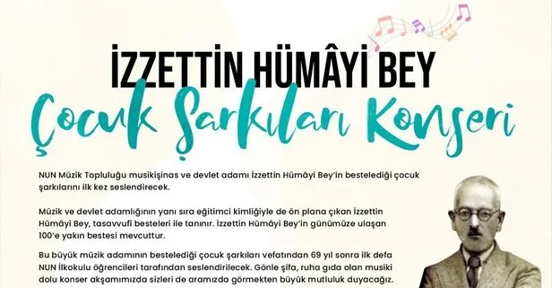 NUN Müzik Toplululuğu İzzettin Hümâyi Bey’in bestelediği çocuk şarkılarını ilk kez seslendirecek