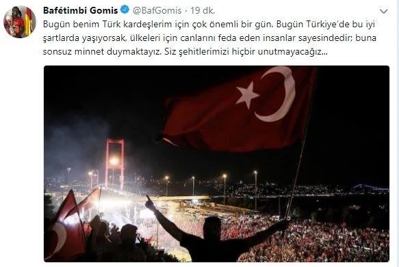 Galatasaraylı Bafetimbi Gomis'ten 15 Temmuz mesajı-1