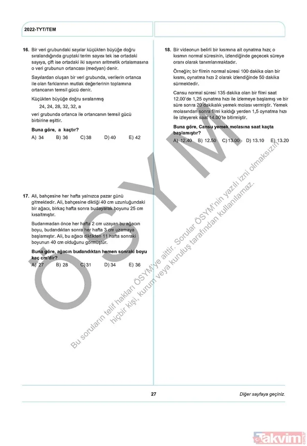 YKS TYT FUL A-B-C-D kitapçığı soru ve cevap anahtarı! 2022 YKS TYT SORU VE CEVAPLARI PDF İNDİR! osym.gov.tr YKS TYT Türkçe, Sosyal Bilimler, Matematik, Fen, Coğrafya, Din cevap anahtarı! - 29