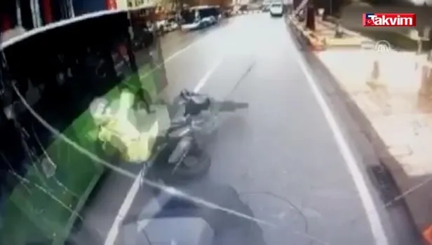 Halk otobüsü trafik polisine böyle çarptı