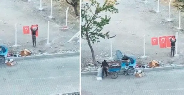 Van Valisi çöpteki Türk bayraklarını temizleyip asan çocukları makamında ağırladı