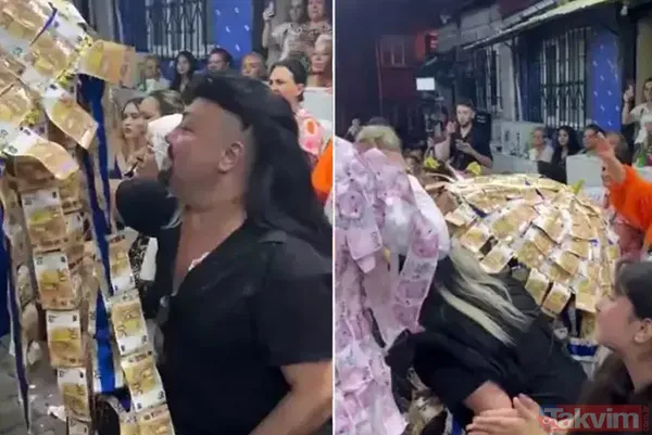 Kobra Murat, Sosyal Medya Hesabından Paylaştığı Söz Törenine Ait Görüntülerde, Takılan Altınlar Ve Euro Banknotlarla Süslenmiş Göz Alıcı Bir Şemsiye Dikkat...