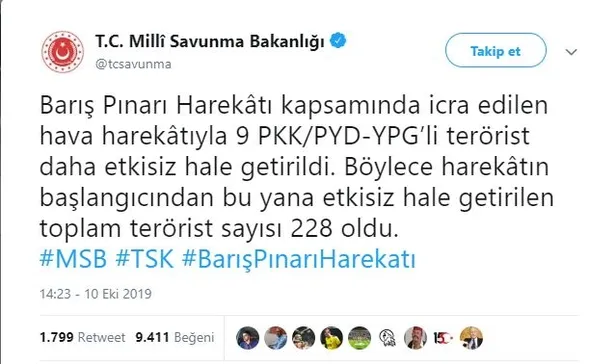 Son dakika: Barış Pınarı Harekatı'nda 1 asker şehit oldu-1
