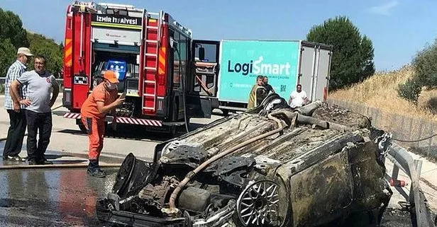 Son dakika: İzmir’de feci kaza: Alev alan otomobilde 2 kişi hayatını kaybetti!