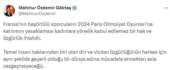 aile-ve-sosyal-hizmetler-bakani-goktastan-paris-olimpiyat-oyunlarinda-basortusu-yasagina-tepki-hak-ve-ozgurluk-1696365341122.jpeg Aile ve Sosyal Hizmetler Bakanı Göktaş'tan Paris Olimpiyat Oyunları'nda 'başörtüsü yasağı'na tepki: Hak ve özgürlük ihlali-2
